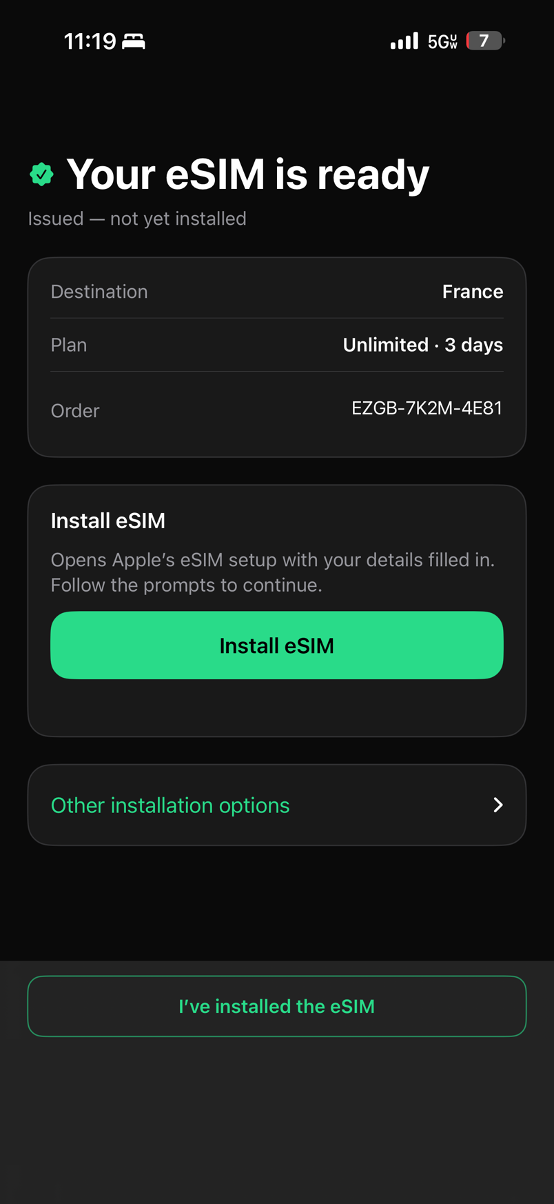 Your eSIM is ready to install